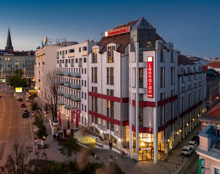 Hotel in central Vienna at dusk