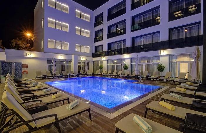 Hotel pool at night in Dubrovnik