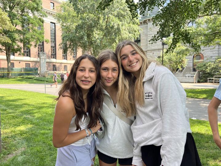 Three girls on the grass in a Boston park