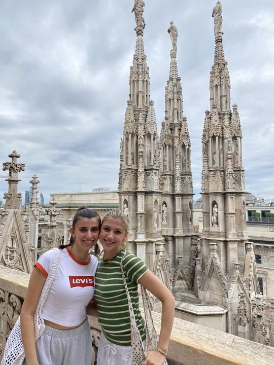 Two girls on the roof of Milan Cathedral