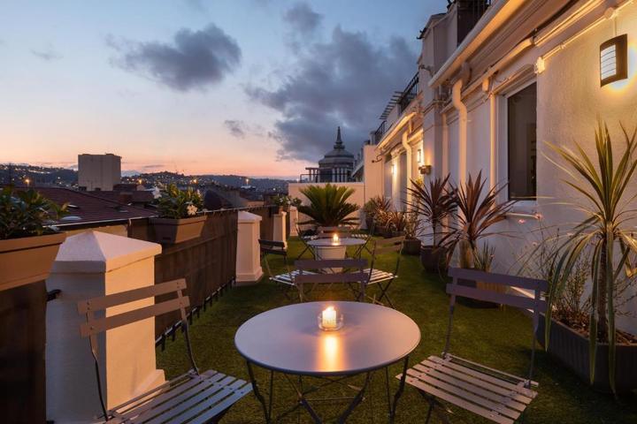 Hotel garden terrace in Nice at dusk