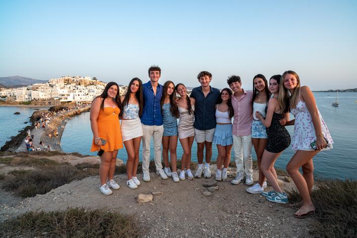 The group at sunset above Naxos town