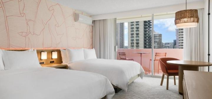 Hotel room near Waikiki with views over Honolulu
