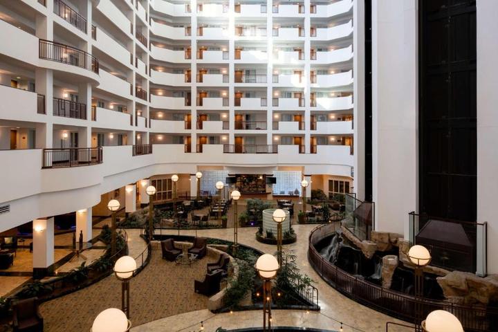 Atrium of an all-suite hotel near Portland airport