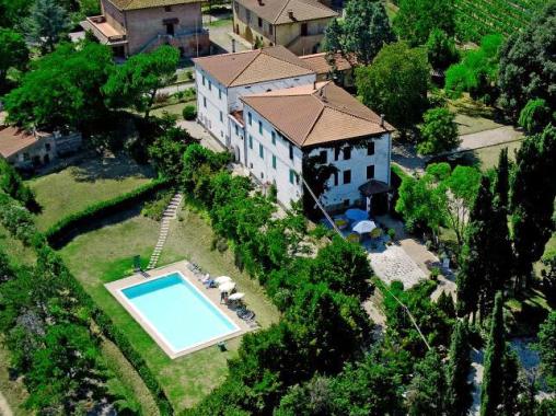Monteluce villa from above, with its swimming pool and park