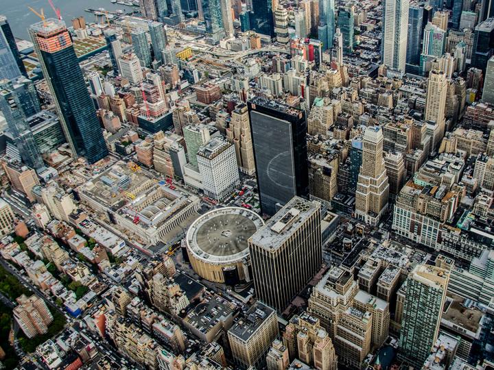 Madison Square Garden in Midtown Manhattan from above