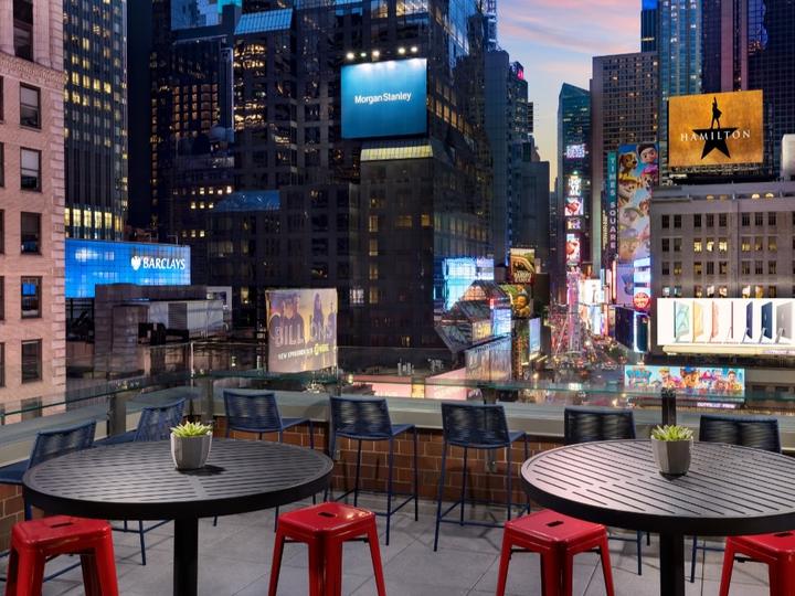 Rooftop terrace of the M Social Hotel above Times Square