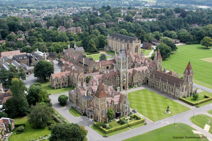 Aerial view of Charterhouse School and its grounds in Surrey