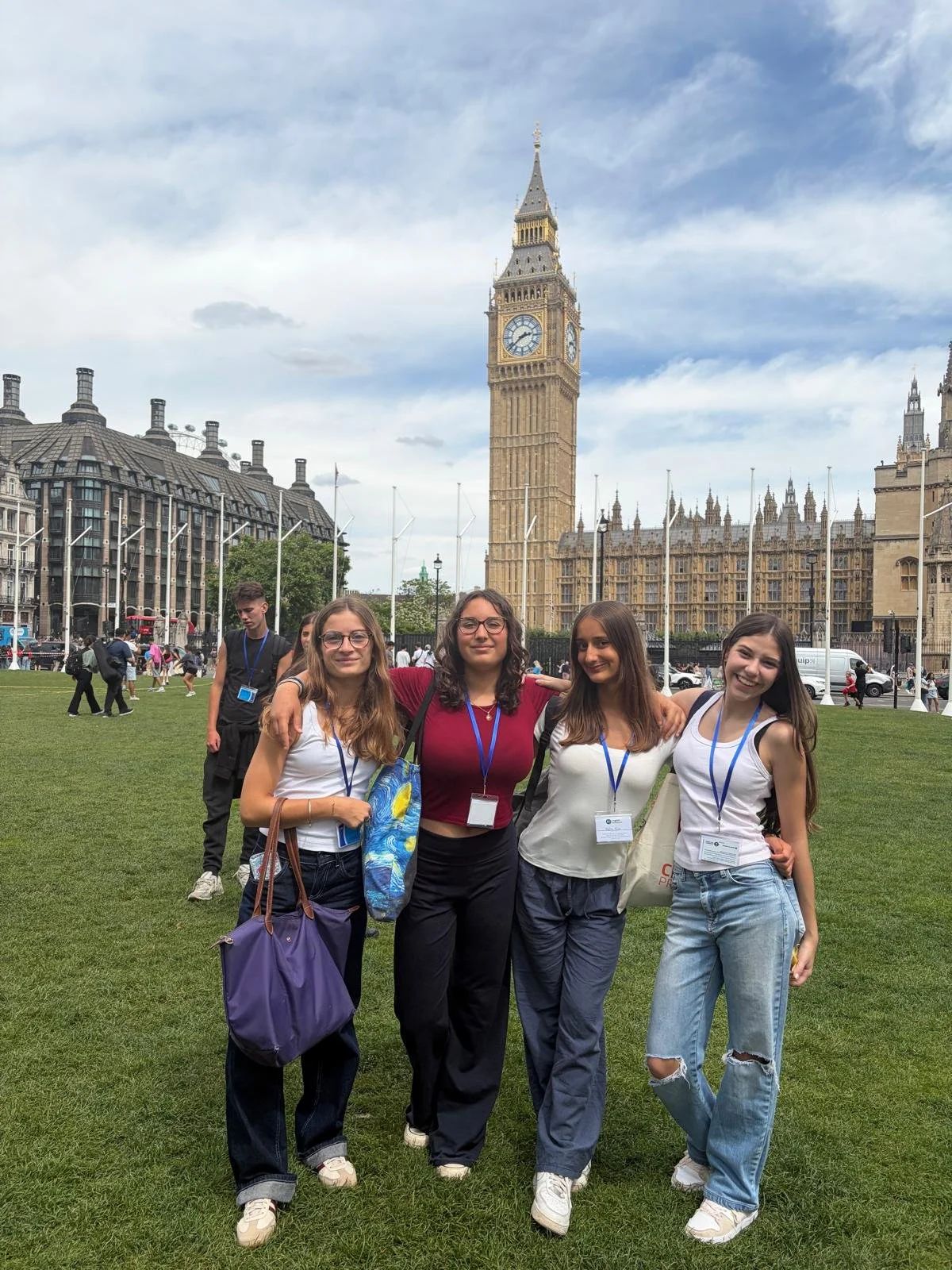 Campers on the grass in front of Big Ben