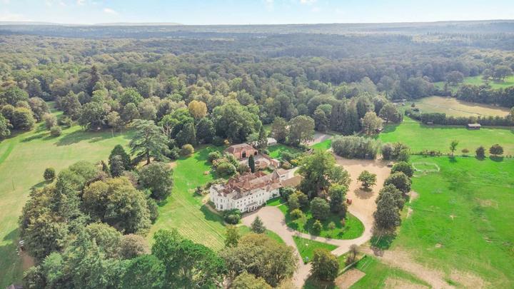 Aerial view of the Foxlease Park estate surrounded by New Forest woodland