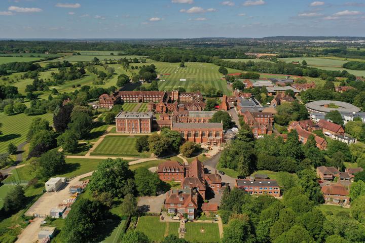 Aerial view of Radley College and its playing fields near Oxford