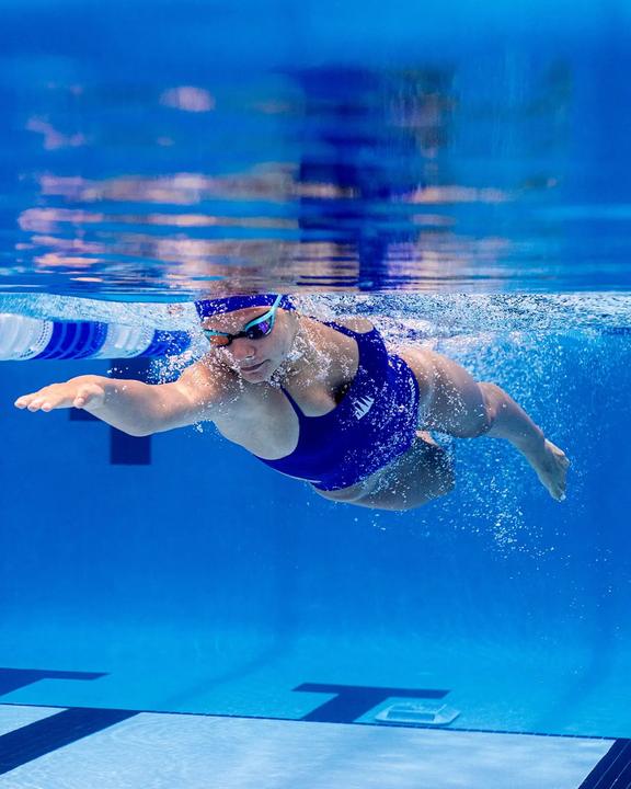 Underwater view of a swimmer doing freestyle