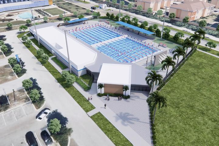 Architect's rendering of the new aquatic centre from above