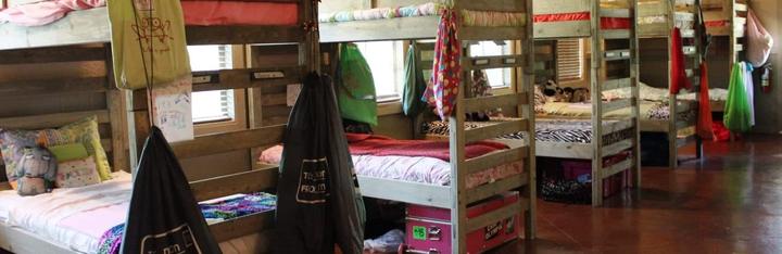 Inside an air-conditioned cabin with bunk beds
